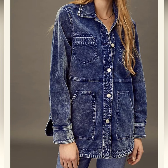 Anthropologie Jackets & Blazers - Anthropologie PILCRO Blue Acid Wash Corduroy Jacket Shacket XL Button Down